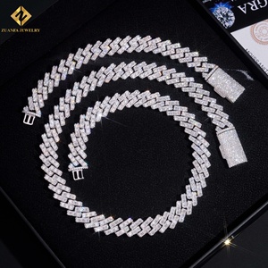 Gold Plated Moissanite Tennis Necklace 925 Sterling Silver Cuban Chain Hip Hop Style VVS Moissanite for Men Women - Product Image 1