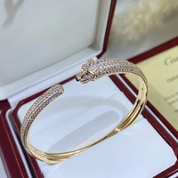 Bracelet en argent 925 CNC Tête de Léopard, design haut de gamme et tendance, serti de diamants en forme de guépard à double tête