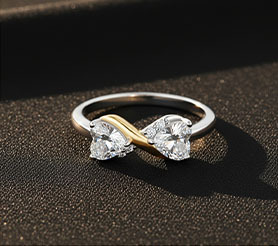 Bague en argent sterling S925 avec nœud papillon et deux cœurs en moissanite, design bicolore, bijou de promesse de mariage, cadeau pour femme - Product Image 3