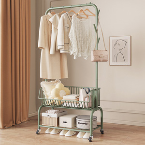Clothes Rack Floor Standing Mobile <b>Storage</b> Organizer With <b>Basket</b> For Bedroom And Overnight Clothes - Product Image 1