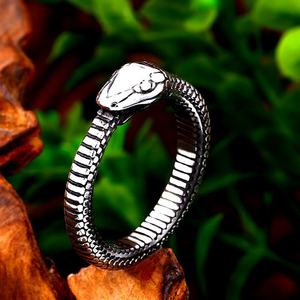 Anillo de Serpiente Individual de Acero Inoxidable 316 Yunnique para Hombre, Tono Plata Antiguo, Tallado de Escamas de Serpiente, Estilo Atrevido Oscuro Rebelde Biker Punk - Product Image 4