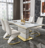 Ensemble de table et 6 chaises de salle à manger de style moderne et luxueux avec plateau en pierre/marbre, hauteur réglable pour la salle à manger à domicile