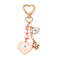 Nouveauté Porte-clés en alliage avec zircon et émail, motif Œil protecteur et Cœur, pour femmes, pendentif décoratif pour clés de voiture et sacs