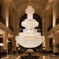 Lustre suspendu pagode multi-niveaux personnalisé pour hall d'hôtel, grand modèle plaqué or, lampe décorative de luxe pour villa et escalier d'hôtel