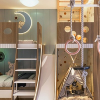 Lit Superposé pour Enfants avec Cadre d'Escalade, Toboggan et Escalier, Meuble Personnalisé pour Chambres d'Enfants Thème Sportif Garçons