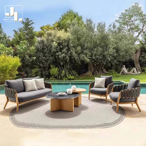 Juego de sofá de <span class=keywords><strong>teca</strong></span> para exteriores de Villa de estilo nórdico, sofá al aire libre de tela impermeable para Hotel, jardín, Patio, muebles - Product Image 1