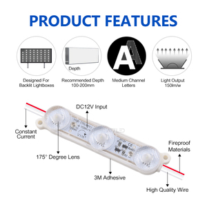 โมดูล LED สำหรับโฆษณา SMD2835 DC12V 1.08W 150lm/W กันน้ำ IP67 เลนส์ 175 องศา สำหรับป้ายโฆษณา - Product Image 6