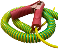 Câble de terre jaune-vert en cuivre avec pince crocodile, câble de mise à la terre, câble d'alimentation, câble spiralé
