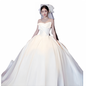 Luxe Plus Size Witte Satijnen Strapless Trouwjurk Met Lange Trein Kathedraal Elegante Bruidsjurk Voor Op Maat - Product Image 1