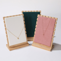 Support de présentation en bois pour bijoux, en cuir et velours doux, multifonctionnel, pour colliers, boucles d'oreilles, bagues, chaîne, présentoir de table