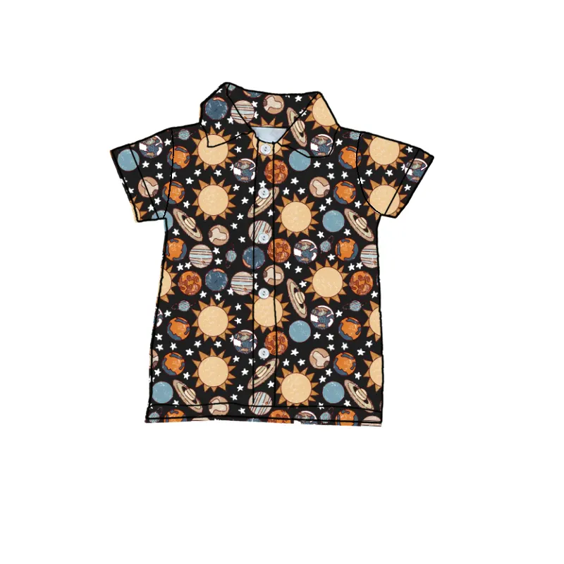 ODM कस्टम बच्चा लड़का कपड़े बच्चों बटन अप पोलो शर्ट लड़का सूर्य सौर मुद्रित टी शर्ट