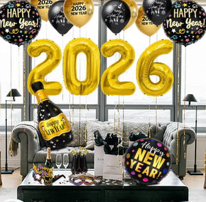 ลูกโป่งฟอยล์แชมเปญปี 2026 ลูกโป่งพิมพ์ลายคอนเฟตติ แว่นตา อุปกรณ์ประกอบฉากถ่ายรูป ของเล่นเสียงดัง ริบบิ้น สำหรับงานปาร์ตี้ฉลองปีใหม่ - Product Image 3