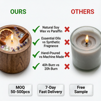 Bougie d'aromathérapie artisanale de luxe en grande coupelle de bois, esthétique, à base de cire végétale pure, pour la décoration de festivals (Diwali, Noël) et de bars
