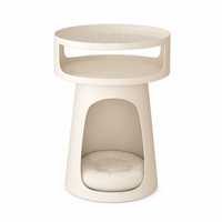 Table de chevet multifonctionnelle pour chat avec plateau en verre cannelé, nid pour chat, table de nuit, blanc crème, noir