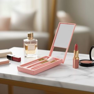 Juego de 5 Brochas de Maquillaje Sintéticas con Estuche de Viaje Rosa, Diseño de Virola Redonda, Mango de Plástico, Ideal para el Uso Diario de Belleza - Product Image 2