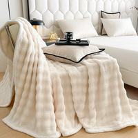 Jeté en fausse fourrure de lapin épaisse et douillette, couvre-lit en velours laiteux chaud avec texture bulle pour la décoration intérieure, cadeaux et achats en gros personnalisés