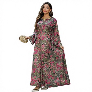 Abaya Musulmana Elegante, Vestido de Verano e Invierno con Estampado y Pedrería, Estilo Oriental, Tela Súper Suave, Ropa para el Hogar - Product Image 2