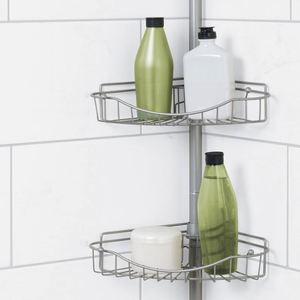 Modern <b>Corner</b> Hotel Use Simple Installation Bath Metal Mesh Shower Rack Height Adjustable Four Tier Powder Coated Caddy Shelf - Product Image 1