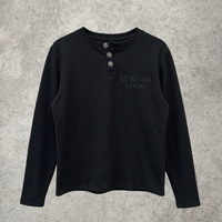 T-shirt personnalisé à manches longues en maille gaufrée pour homme, chemise thermique Henley épaisse, tee-shirt streetwear pour homme, t-shirt imprimé sur mesure