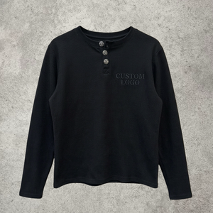 T-shirt personalizzata da <span class=keywords><strong>uomo</strong></span> a maniche lunghe in <span class=keywords><strong>maglia</strong></span> waffle, pesante, <span class=keywords><strong>termica</strong></span>, stile Henley, streetwear, con stampa personalizzata - Product Image 2