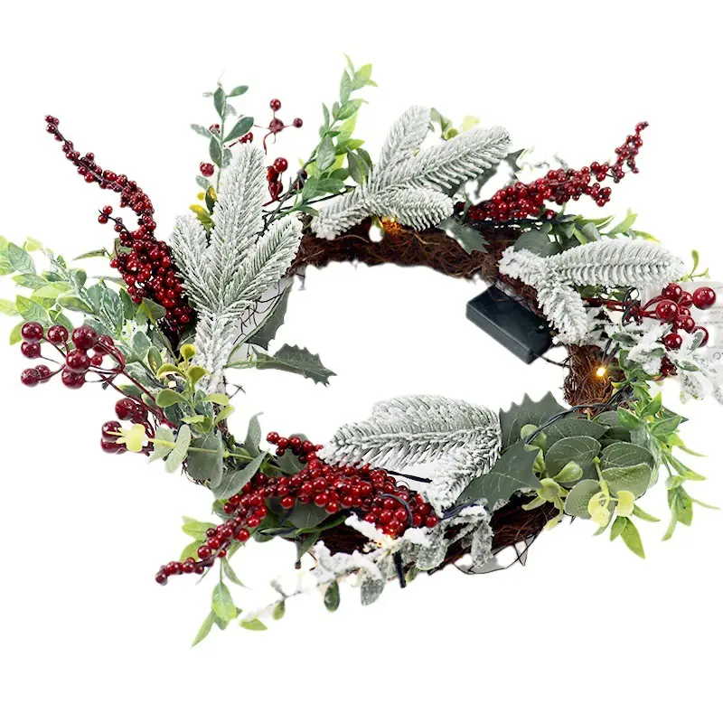 Christmas Wreath Artificial Plant Rattan With Red Berry Fake Flower Loop Front Door Garland Hanging Xmas Home Decoration