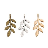 Six Leaf Sprig Charm Antique Silver Zinc Alloy Botanical Accent for Herbarium Journal Tassels