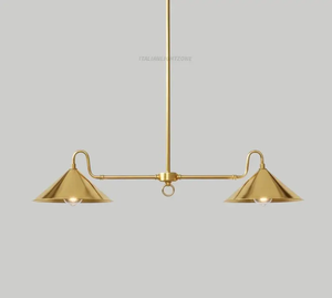 Lustre suspendu linéaire de luxe de style moderne du milieu du siècle, finition laiton antique, double disque, style italien minimaliste, 2 lumières - Product Image 6