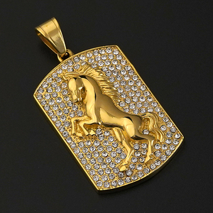 Collares con Colgantes de Diseño de Caballo, Chapado en Oro PVD, Dijes de Cristal CZ, Joyería de Acero Inoxidable, Proveedores de Joyería Brillante Dorada - Product Image 4