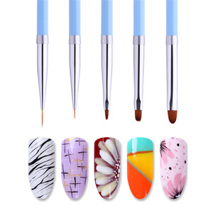 Pinceau à ongles plat en gel pour nail art, manche métallique, virole en aluminium, poils synthétiques avec capuchon, stylo de manucure pour salon de beauté - Product Image 3