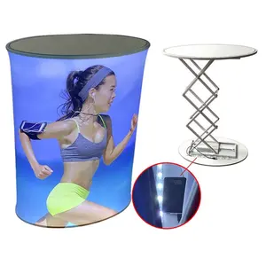 Retractable Automatic Pop Up Table Tension Fabric Pop Up Podium Booth Counter with Led Light