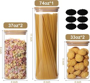 Airtight Borosilicate Glass <b>Kitchen</b> <b>Storage</b> Square <b>Jars</b> Set with Bamboo Lids Blowing Technology - Product Image 2