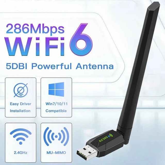 300Mbps USB WiFi 6 Adapter  AX286Mbps 2.4GHz  Wireless Network Receiver for PC/Laptop Windows7/10/11 Mini USB WiFi Card Adapter