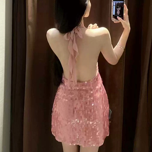 2025 <span class=keywords><strong>abbigliamento</strong></span> <span class=keywords><strong>donna</strong></span> <span class=keywords><strong>Vintage</strong></span> con scollo all'americana Mini gonna corta con Mini abito senza maniche e senza schienale con paillettes - Product Image 6