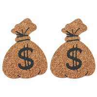 Cache-tétons drôles marron jetables pour femmes, motif sac d'argent pailleté en dollars américains, autocollants pour poitrine pour ravers, en matériau PET, de luxe