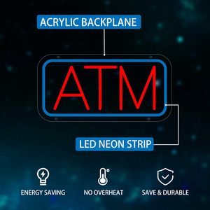 ป้ายไฟนีออน ATM รูปทรงสี่เหลี่ยมผืนผ้า อะคริลิคติดผนัง ไฟ LED ปรับความสว่างได้ สำหรับตกแต่ง ใช้พลังงานจาก USB ป้ายไฟอะคริลิคแบบแขวน - Product Image 2