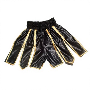 Saibro Unisex Boxing Shorts <b>Black</b> Gold Trim Straight Fit Stretch Polyester <b>Light</b> Weight Durable Martial Arts Wear for Adults - Product Image 3