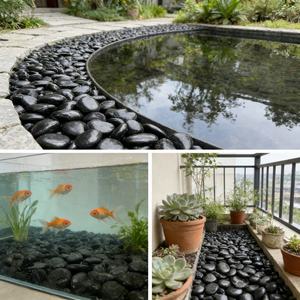 Galets noirs de rivière 100% naturels, écologiques et durables, pierres de massage pour les pieds, pour la décoration extérieure de villas, salles de bain, parcs et aquariums - Product Image 3