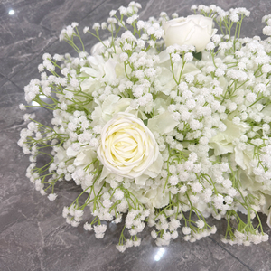 Coureur de fleurs rose personnalisé 2 mètres rangée de fleurs blanches toile de fond murale rose pour décoration de mariage - Product Image 5