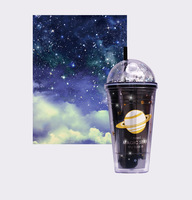 Offre Spéciale impression personnalisée jus clair lait café thé ciel étoilé espace tasse d'eau potable avec couvercle tasses en plastique transparent