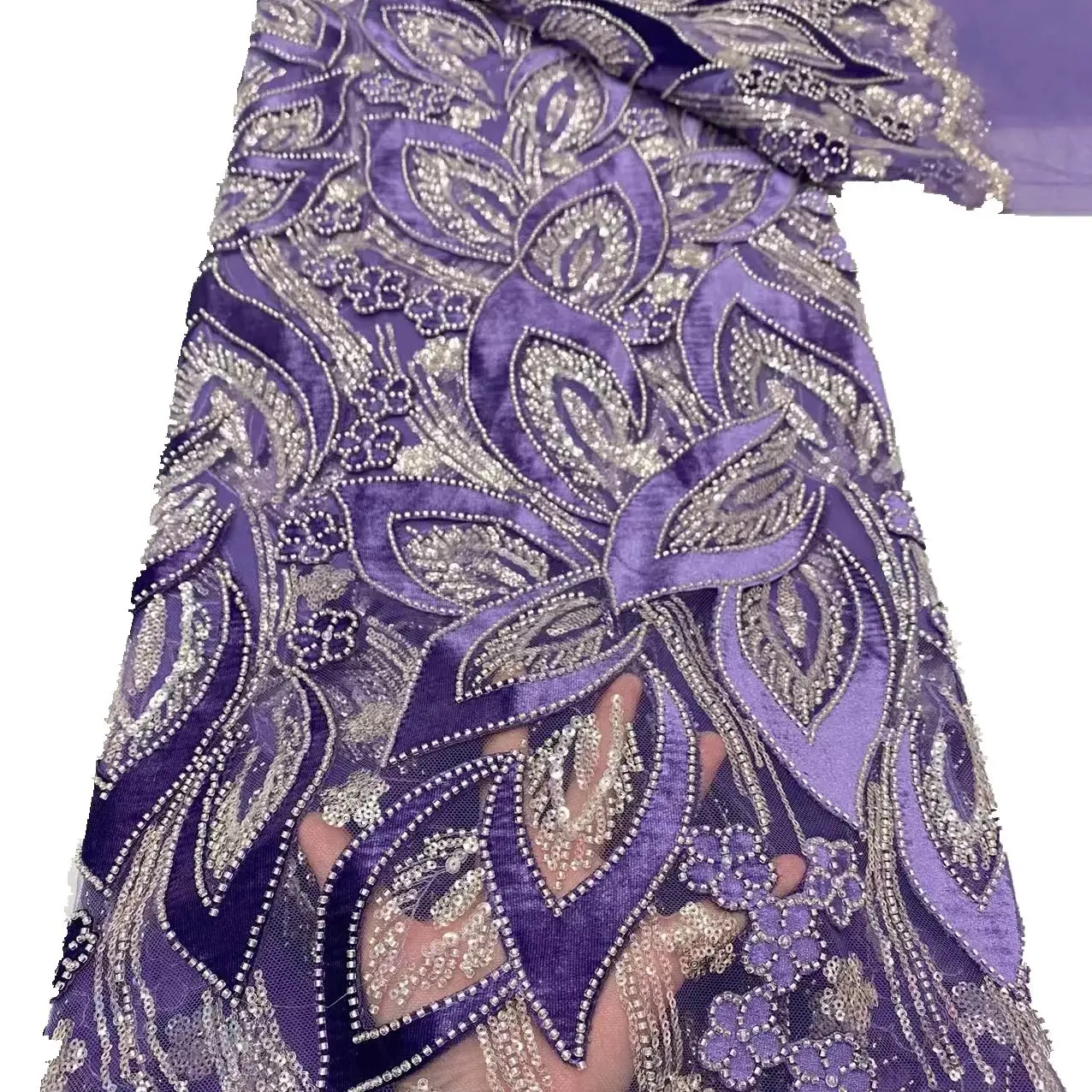 Фиолетовое кружево с бисером и блестками, африканская Французская ткань, кружевная ткань с вышивкой из тюля для женщин, свадебное платье для вечеринки