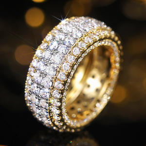 Anillo de lujo de oro amarillo con diamantes para mujer, corte redondo brillante, color G natural, banda de boda A049 - Product Image 1
