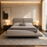 Minimalistisches Schwebendes Stahlbett mit Echtleder-Polsterung, Weiches Kingsize-Bettgestell, Flaches Profil, Langlebig, Umweltfreundlich, Kein Boxspring Erforderlich