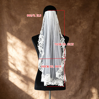Voile de mariée vintage à bordure en dentelle, 1 couche, longueur doigt, orné de perles, élégant, avec appliques brodées, sequins et tulle, avec peigne