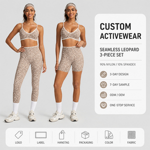 Conjunto de Yoga para Mujer de 1 Pieza, Sujetador Deportivo sin Costuras con Estampado de Leopardo, Leggings de Cintura Alta con Control de Abdomen, Pantalones Cortos de Ciclismo, Ropa Deportiva para Gimnasio - Product Image 1