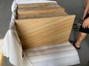 Dalle de <span class=keywords><strong>grès</strong></span> jaune à grain de <span class=keywords><strong>bois</strong></span> pour revêtement mural extérieur - Product Image 6