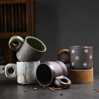 Tasse à café en céramique mate mouchetée, motif floral peint à la main, style vintage japonais