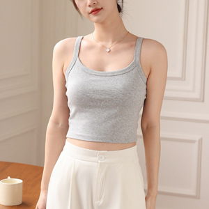 Women's Summer Camisole Top Integrated Bra Padding White Long Pure Cotton Backless Base Layer Breathable Tank - Product Image 1
