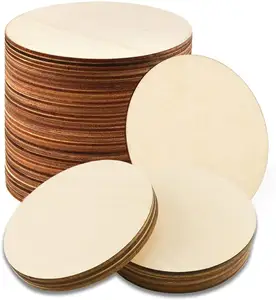 4 Inci Belum Selesai Lingkaran Kayu Bulat Cutout Bulat Lingkaran Kayu Bulat Kosong untuk DIY Kerajinan Lukis Papan Membuat Coaster