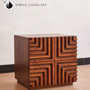 Table de chevet vintage en bois massif, armoire de rangement, mobilier de chambre à coucher, design minimaliste - Product Image 4