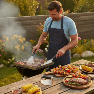 Plaque <span class=keywords><strong>de</strong></span> cuisson universelle GS-1009 40x30cm avec spatule <span class=keywords><strong>de</strong></span> gril, racloir et presse à burgers – Kit d'accessoires pour barbecue au <span class=keywords><strong>charbon</strong></span> et la plupart des grils à gaz - Product Image 3